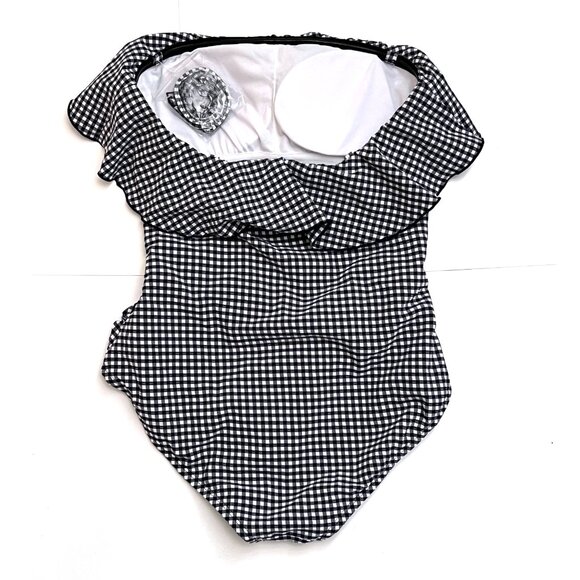 Kona Sol Flounce Blue Gingham Plaid One Piece Convertible Straps Swimsuit Sz 18W - Picture 2 of 2